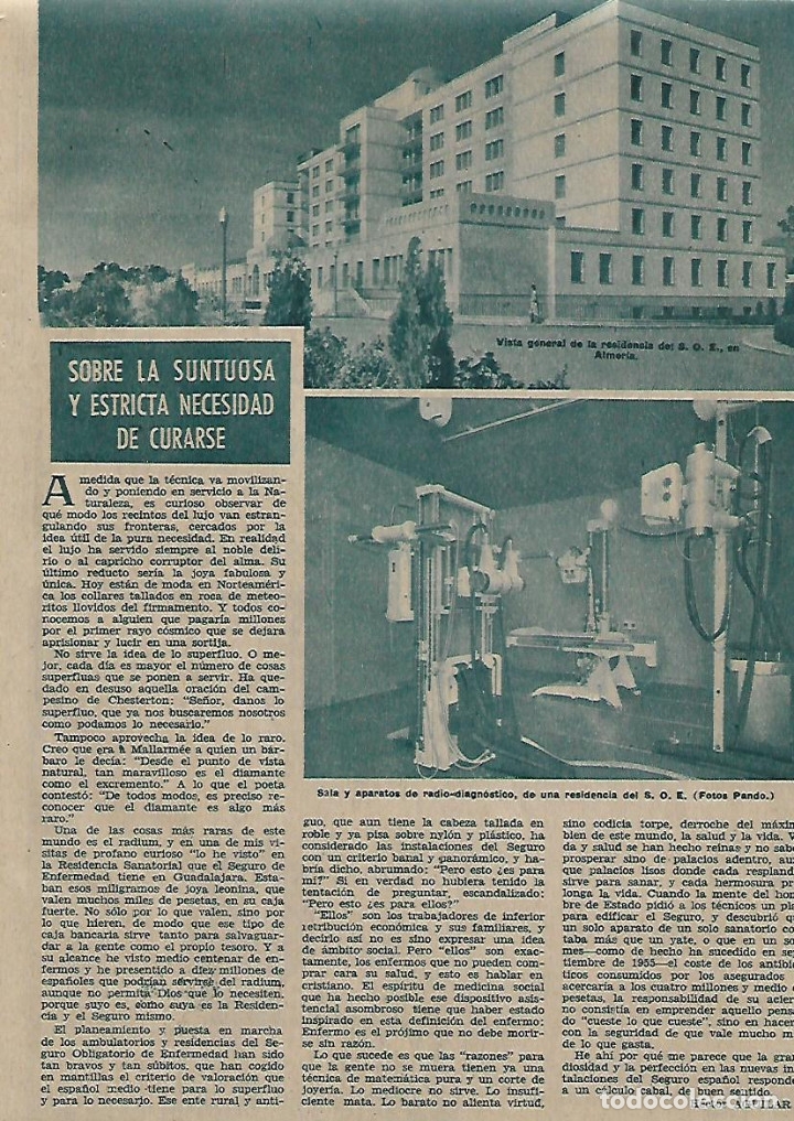 Collectionnisme: A&Ntilde;O 1956 RECORTE PRENSA ALMERIA HOSPITAL RESIDENCIA SANATORIAL DEL SEGURO DE ENFERMEDAD S.O.E