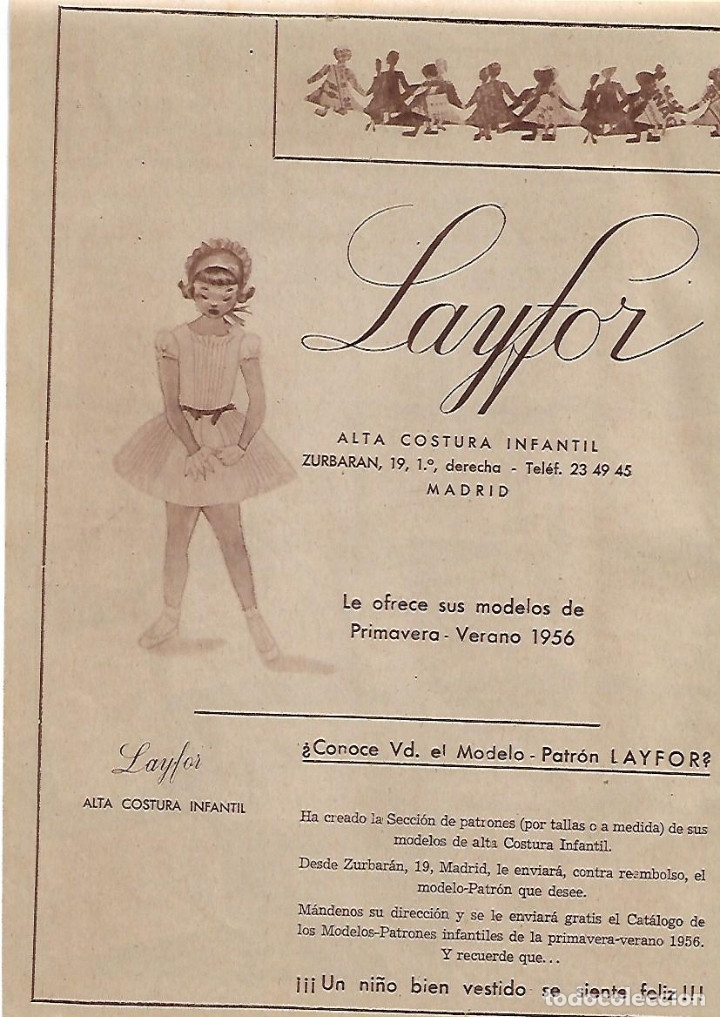 Colecionismo: A&Ntilde;O 1956 RECORTE PRENSA PUBLICIDAD LAYFOR ALTA COSTURA INFANTIL MADRID