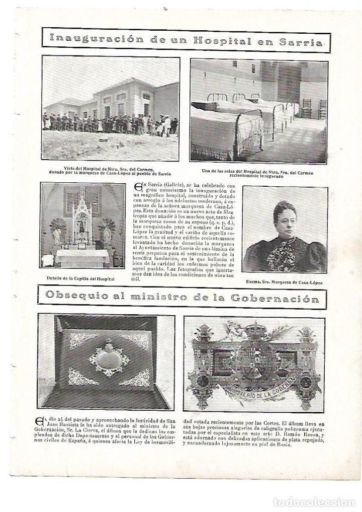 Colecionismo: A&Ntilde;O 1908 RECORTE PRENSA SARRIA GALICIA INAUGURACION HOSPITAL NUESTRA SE&Ntilde;ORA DEL CARMEN