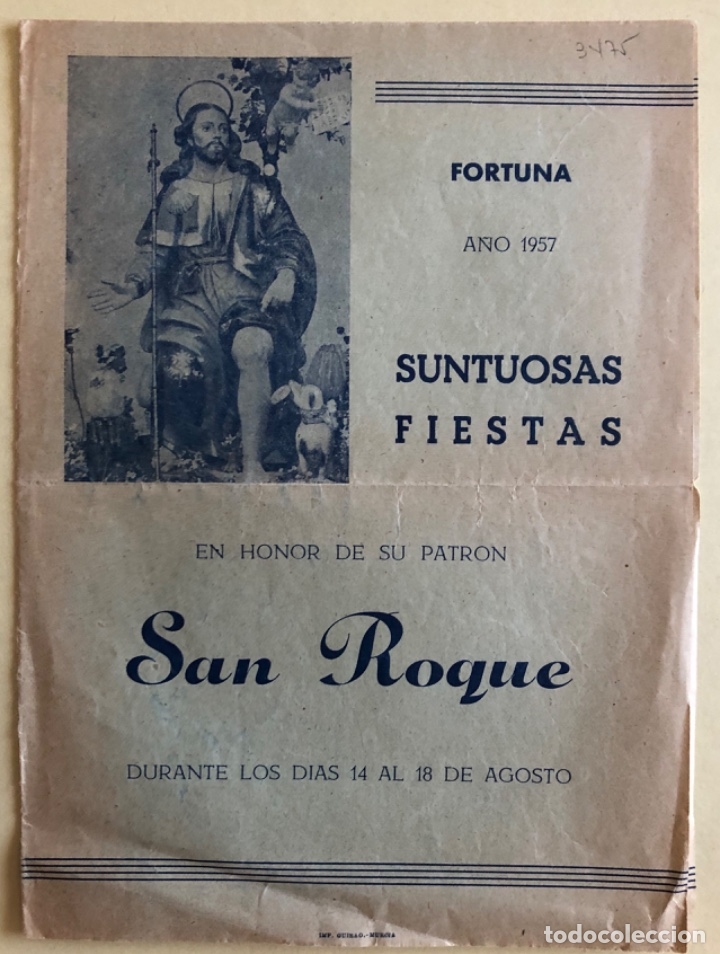 Coleccionismo: FORTUNA- MURCIA- FIESTAS DE SAN ROQUE- 1.957 - Foto 1 - 182492428