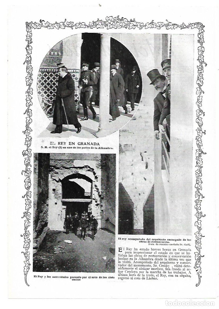 Sammelleidenschaft Papier: A&Ntilde;O 1913 RECORTE PRENSA VIAJE DEL REY ALFONSO XIII A GRANADA ALHAMBRA TRASMULAS CACERIA REGIA LACHAR