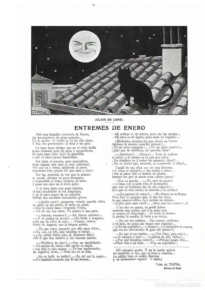 Collezionismo: A&Ntilde;O 1913 RECORTE PRENSA POESIA ENTREMES DE ENERO POR LUIS DE TAPIA DIBUJO SILENO ESPI
