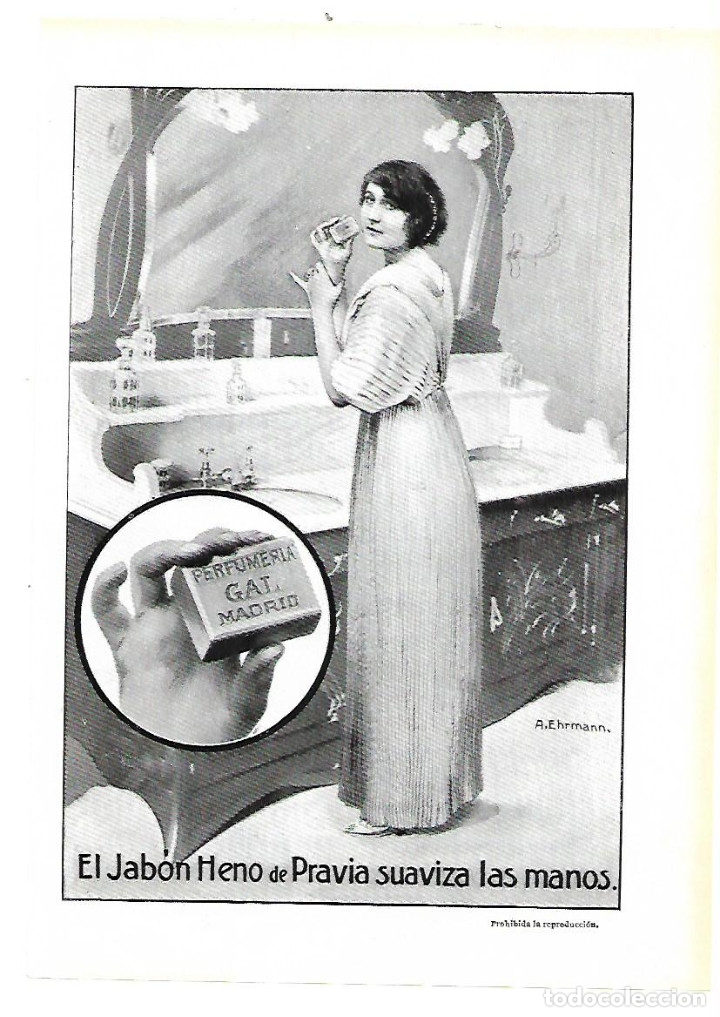 Collectionnisme: A&Ntilde;O 1913 RECORTE PRENSA PUBLICIDAD PASTILLA DE JABON HENO DE PRAVIA PERFUMERIA GAL MADRID