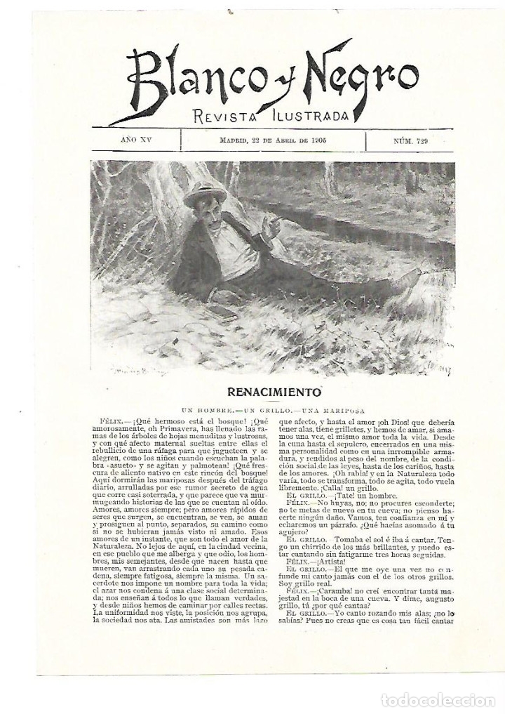 Coleccionismo: A&Ntilde;O 1905 RECORTE PRENSA RELATO CORTO RENACIMIENTO POR JOSE DE ROURE DIBUJO MENDEZ BRINGA