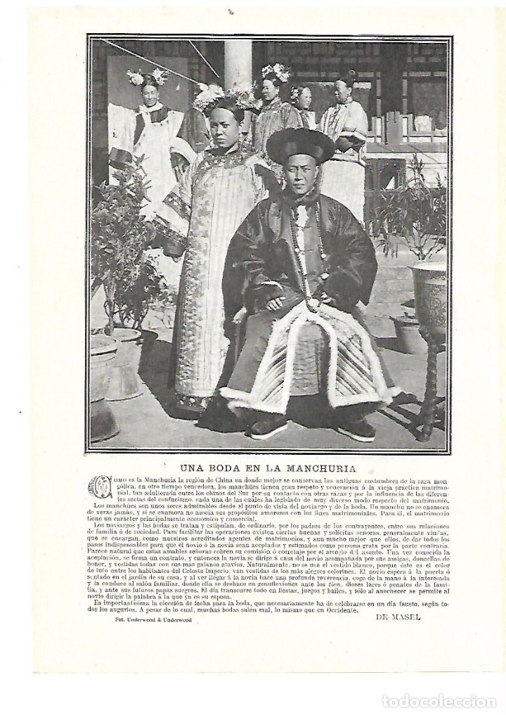 Sammelleidenschaft Papier: A&Ntilde;O 1905 RECORTE PRENSA CHINA UNA BODA EN LA MANCHURIA TRADICIONES COSTUMBRES