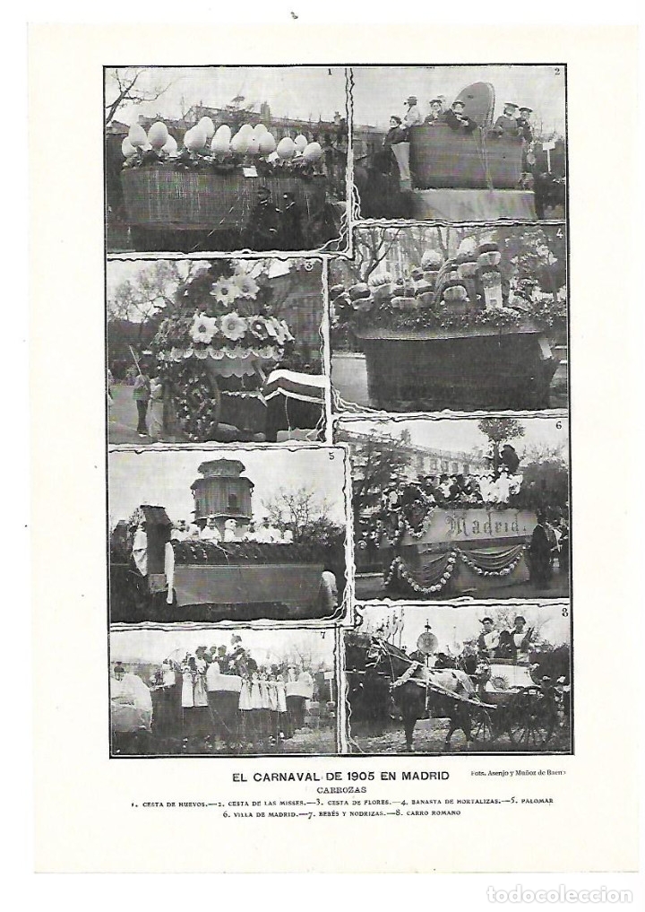 Collectionnisme: A&Ntilde;O 1905 RECORTE PRENSA EL CARNAVAL EN MADRID CARROZAS DESFILE FOTOS ASENJO MU&Ntilde;OZ DE BAENA