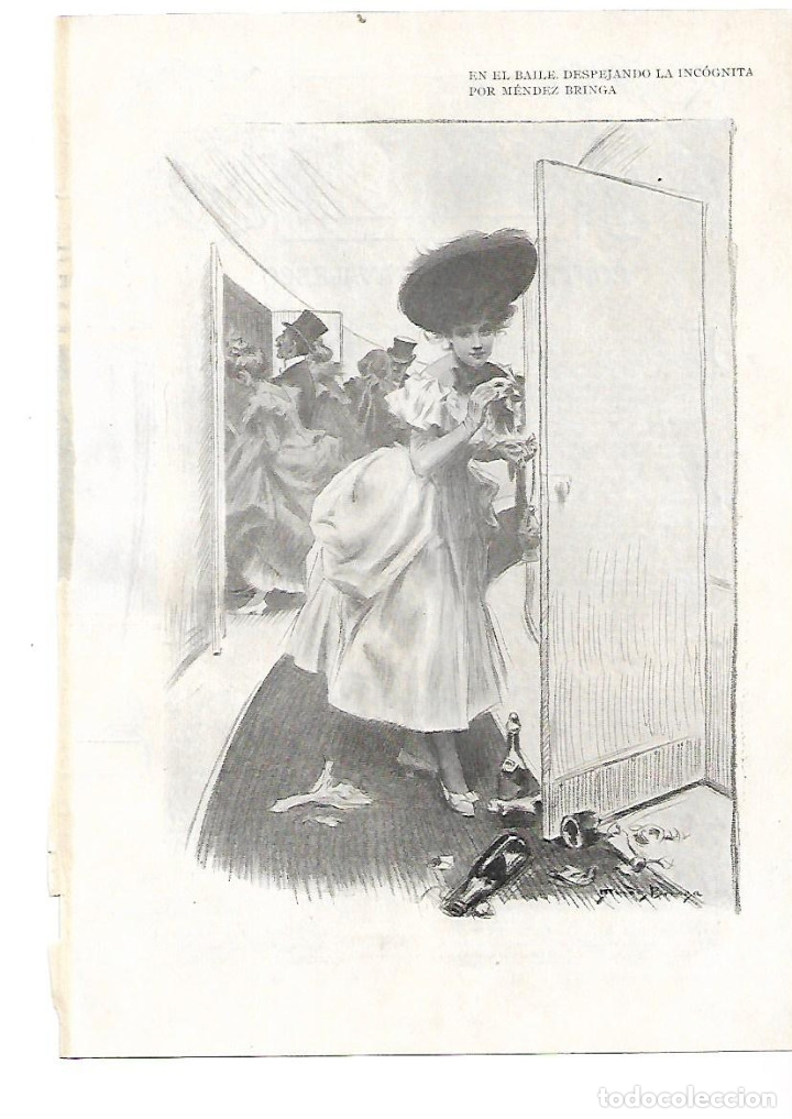 Colecionismo: A&Ntilde;O 1905 RECORTE PRENSA PINTURA DIBUJO LAMINA EN EL BAILE DESPEJANDO LA INCOGNITA POR MENDEZ BRINGA