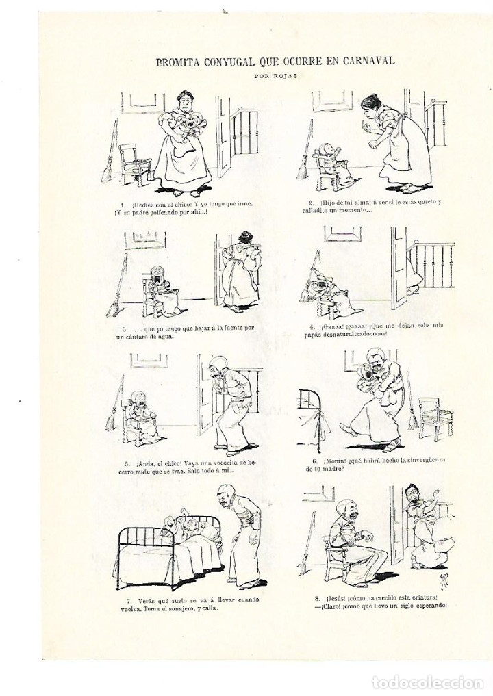 Collezionismo: A&Ntilde;O 1905 RECORTE PRENSA HUMOR DIBUJO TIRA COMICA BROMITA CONYUGAL EN CARNAVAL POR ROJAS