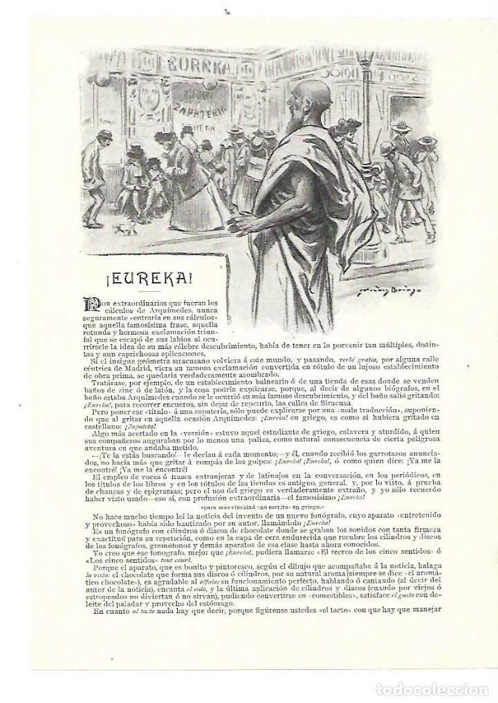 Collezionismo: A&Ntilde;O 1905 RECORTE PRENSA RELATO CORTO EUREKA POR FELIPE PEREZ GONZALEZ DIBUJO MENDEZ BRINGA