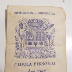 Coleccionismo: CEDULA PERSONAL 1942 DIPUTACION DE GUIPUZCOA. Lote 183591940
