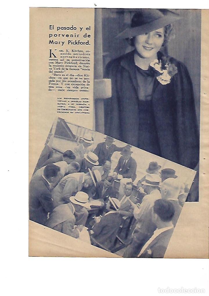 Collecting paper: A&Ntilde;O 1935 RECORTE PRENSA CINE ACTRIZ ARTISTA MARY PICKFORD PASADO Y PORVENIR