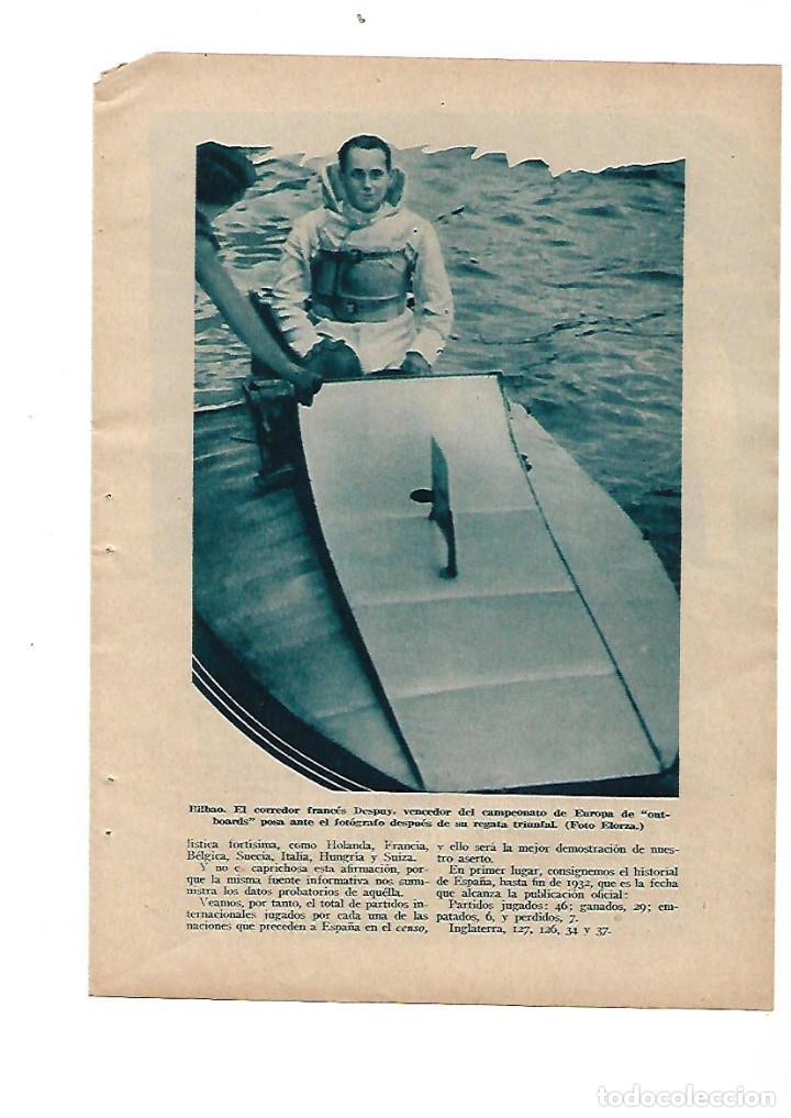 Collezionismo: A&Ntilde;O 1934 RECORTE PRENSA DEPORTES BILBAO DESPUY GANADOR CAMPEONATO EUROPA OUTBOARDS REGATA