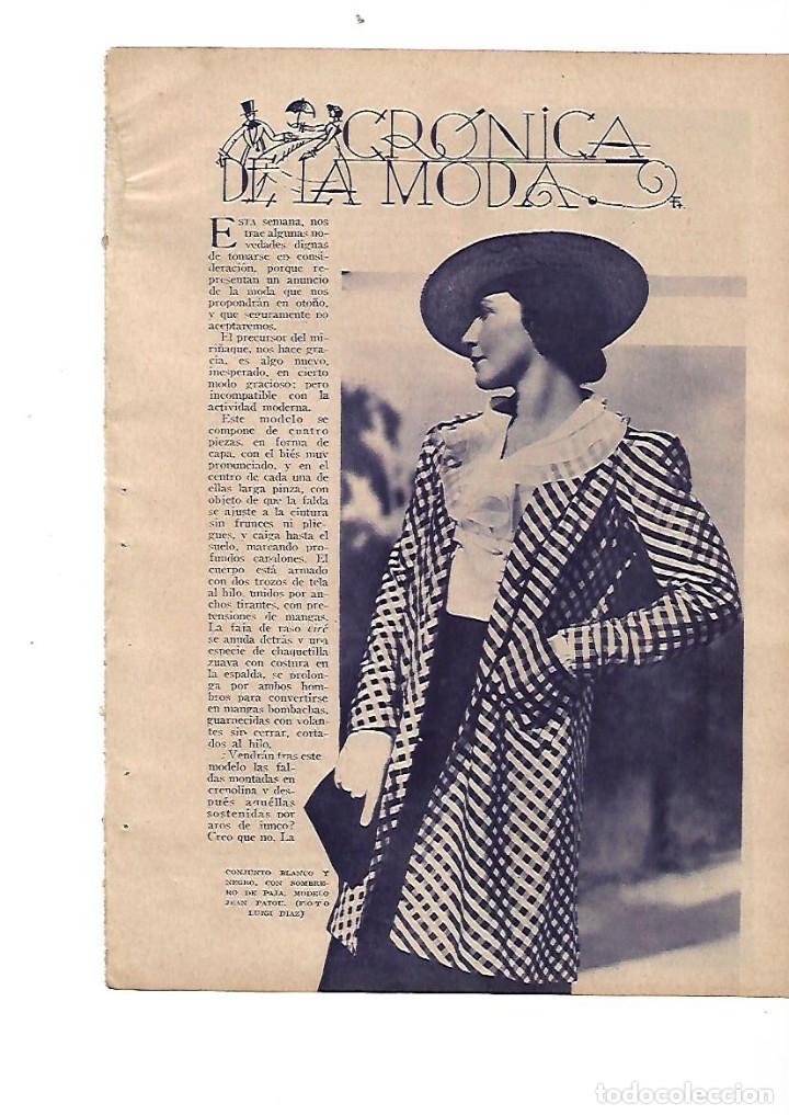 Collezionismo: A&Ntilde;O 1934 RECORTE PRENSA MODA MUJER CONJUNTO SOMBRERO DE PAJA MODELO JEAN PATOU