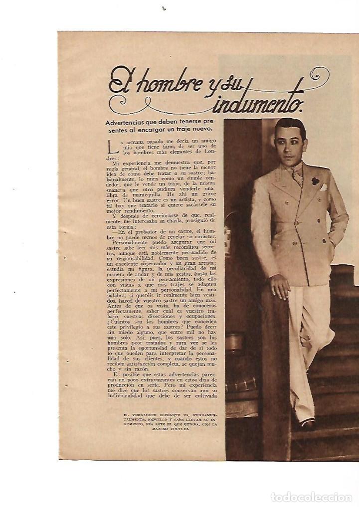 Coleccionismo: A&Ntilde;O 1934 RECORTE PRENSA MODA MASCULINA EL HOMBRE Y SU INDUMENTO TRAJE CORBATA