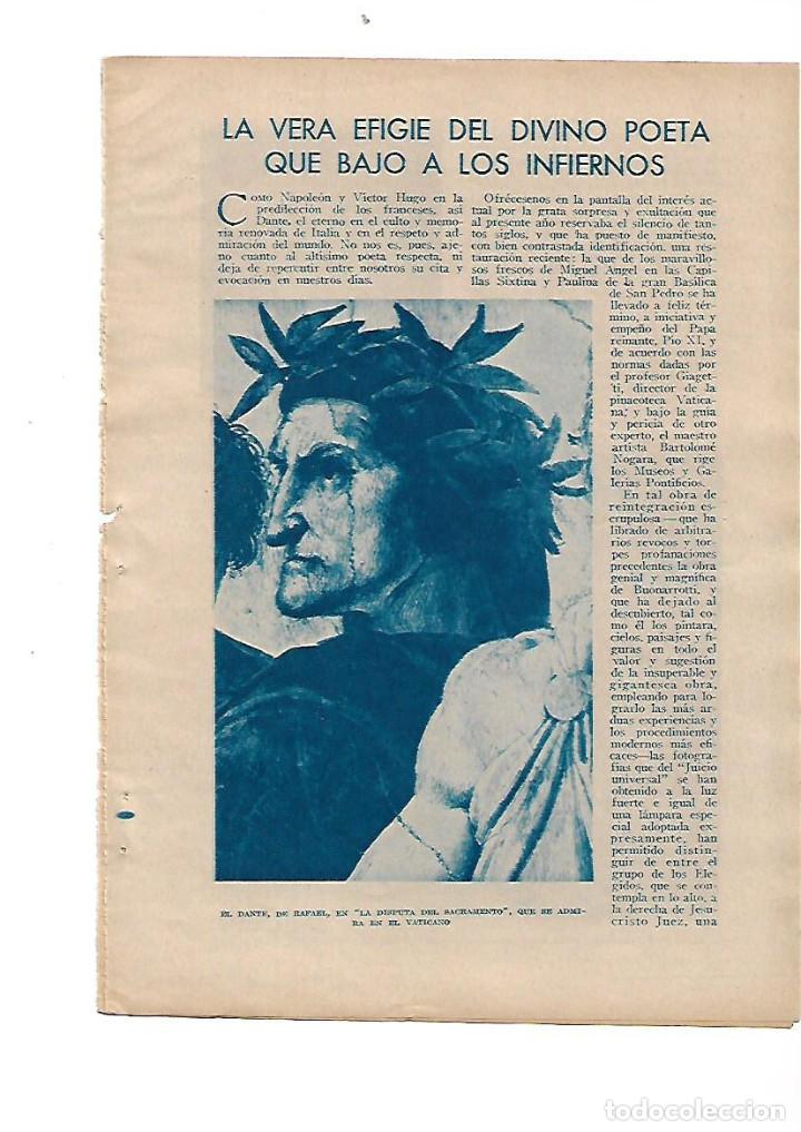 Collezionismo: A&Ntilde;O 1934 RECORTE PRENSA PINTURA ESCULTURA POESIA DISTINTAS OBRAS SOBRE LA EFIGIE DE DANTE