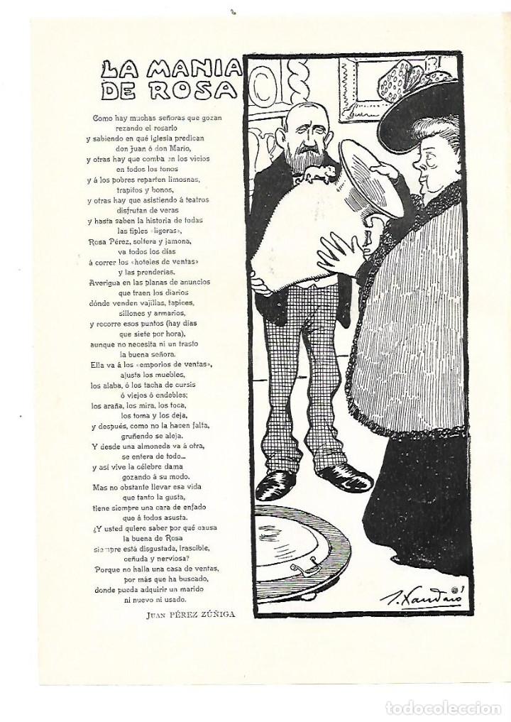 Collezionismo: A&Ntilde;O 1905 RECORTE PRENSA POESIA LA MANIA DE ROSA POR JUAN PEREZ ZU&Ntilde;IGA DIBUJO XAUDARO