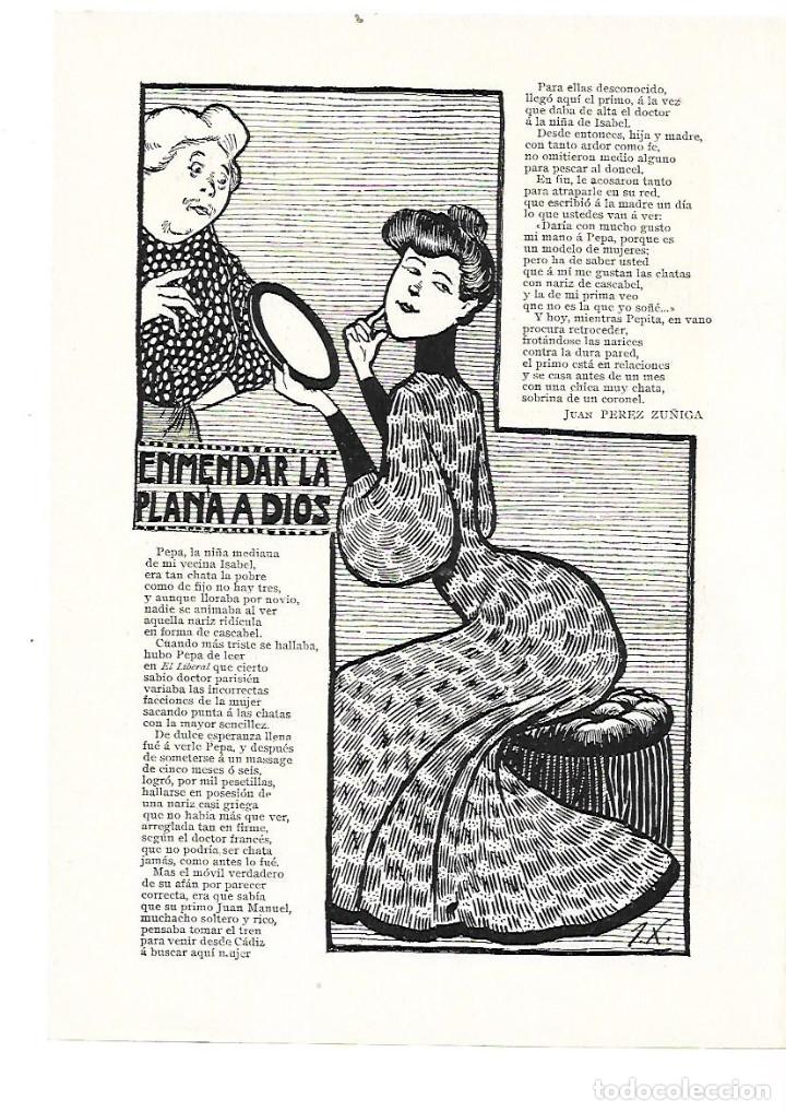 Collezionismo: A&Ntilde;O 1905 RECORTE PRENSA POESIA ENMENDAR LA PLANA A DIOS POR JUAN PEREZ ZU&Ntilde;IGA DIBUJO XAUDARO