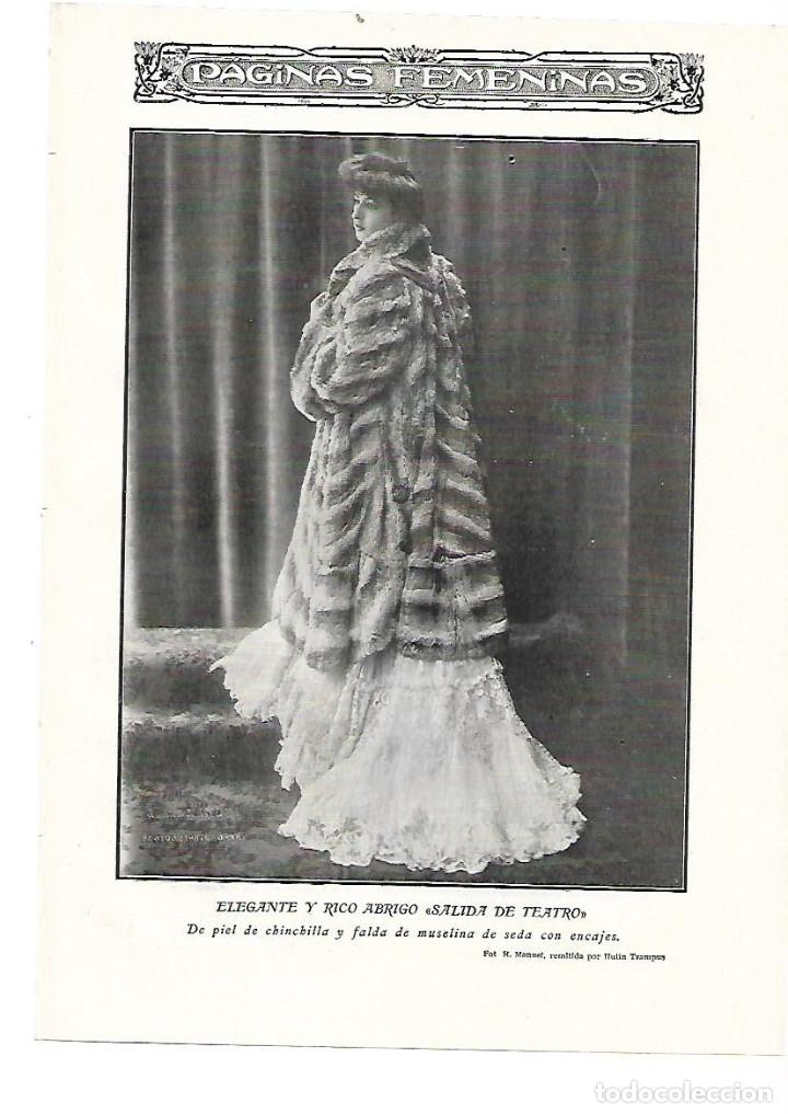 Collezionismo: A&Ntilde;O 1905 RECORTE PRENSA MODA MUJER ABRIGO SALIDA DEL TEATRO DE PIEL DE CHINCHILLA FALDA MUSELINA