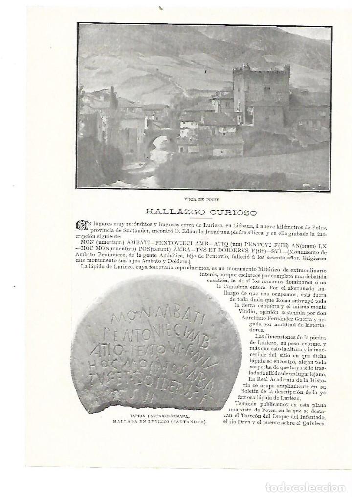 Collectionnisme: A&Ntilde;O 1905 RECORTE PRENSA HALLAZGO LAPIDA CANTABRO ROMANA EN LURIEZO LIEBANA POTES SANTANDER