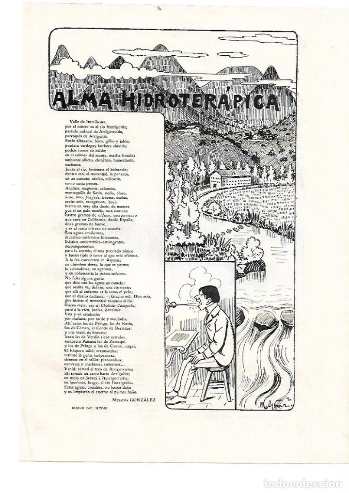 Collezionismo: A&Ntilde;O 1905 RECORTE VALLE ITURRIGORREITIA BALNEARIO POESIA ALMA HIDROTERAPICA MELITON GOZALEZ DIBUJO