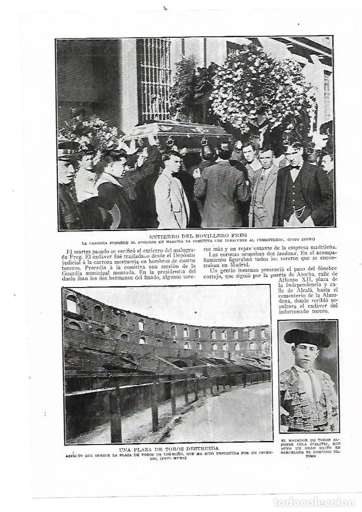 Sammelleidenschaft Papier: A&Ntilde;O 1914 RECORTE PRENSA  PLAZA DE TOROS DE LOGRO&Ntilde;O DESTRUIDA POR UN INCENDIO TOREO