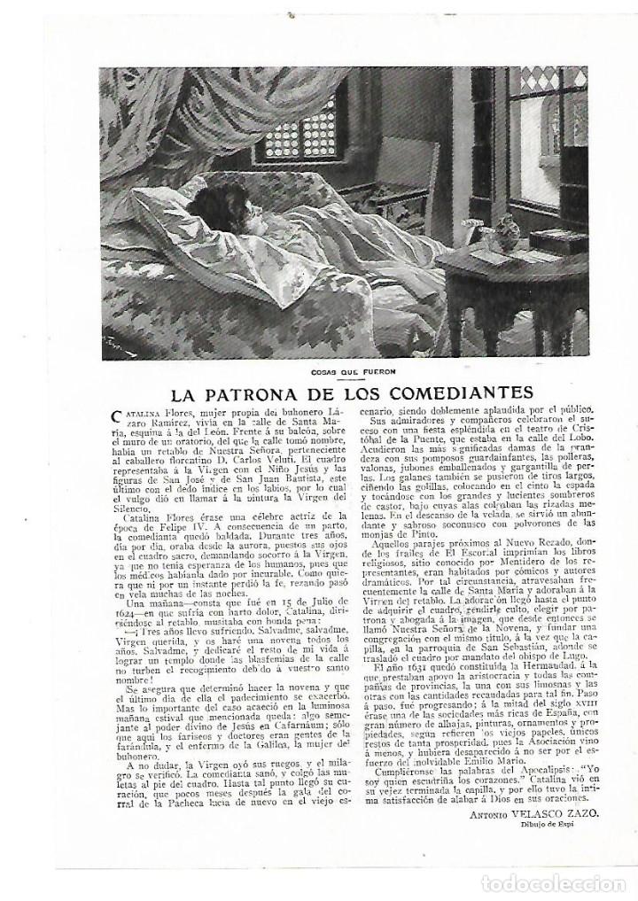Collezionismo: A&Ntilde;O 1914 RECORTE PRENS LA PATRONA DE LOS COMEDIANTES CATALINA FLORES ACTRIZ VELASCO ZAZO DIBUJO ESPI