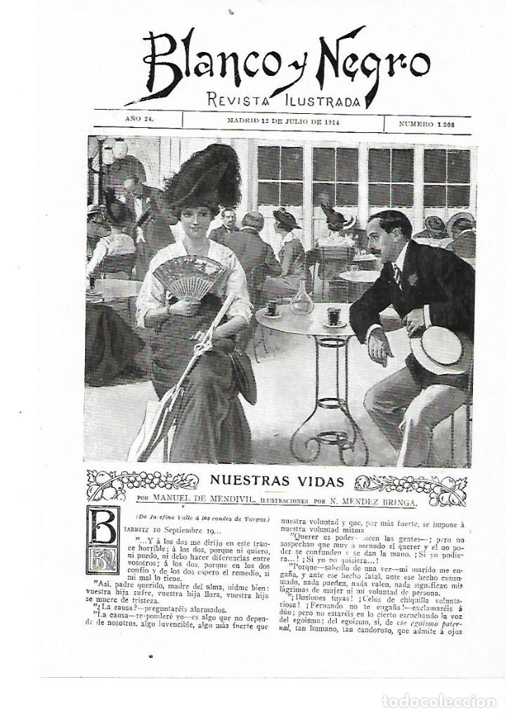 Collezionismo: A&Ntilde;O 1914 RECORTE PRENSA RELATO CORTO NUESTRAS VIDAS POR MANUEL DE MENDIVIL DIBUJO MENDEZ BRINGA