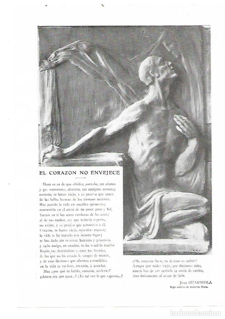 Collezionismo: 1914 RECORTE PRENSA POESIA EL CORAZON NO ENVEJECE JUAN GUARDIOLA ESCULTURA BAJO RELIEVE ROBERTO ROCA