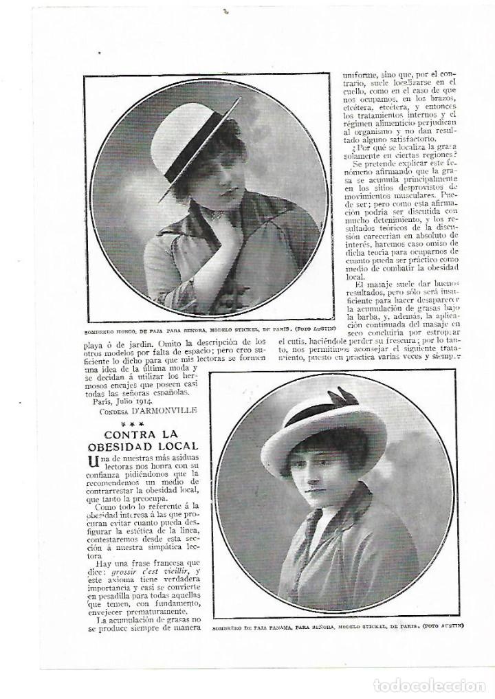 Collectionnisme: A&Ntilde;O 1914 RECORTE PRENSA MODA MUJER COMPLEMENTOS SOMBREROS MODELO STICKEL DE PARIS