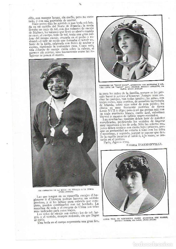 Colecionismo: A&Ntilde;O 1914 RECORTE PRENSA MODA MUJER COMPLEMENTOS SOMBRERO MODELOS HAMAR CARLETTE PARIS
