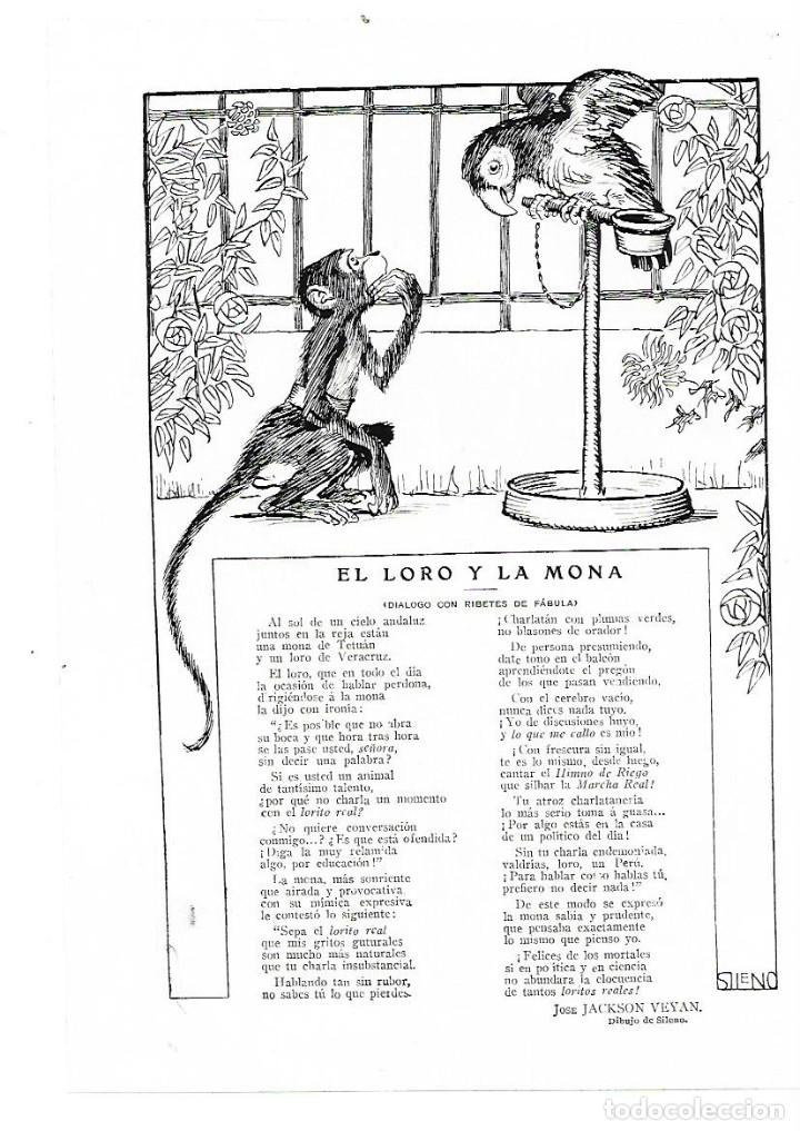 Colecionismo: A&Ntilde;O 1914 RECORTE PRENSA POESIA EL LORO Y LA MONA POR JOSE JACKSON VEYAN DIBUJO SILENO