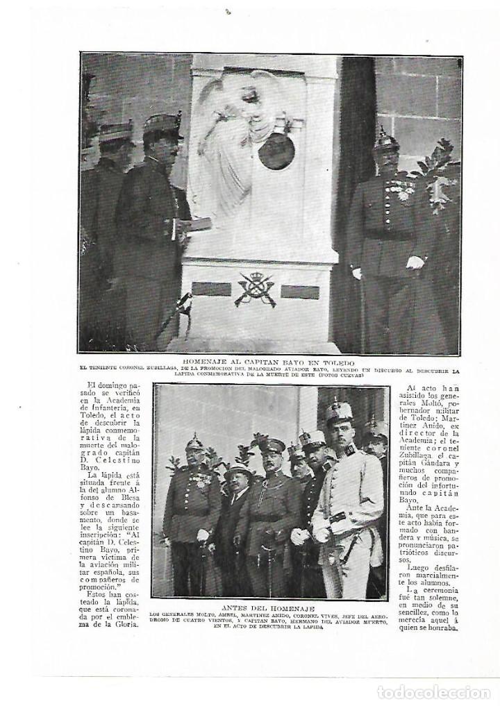 Collectionnisme: A&Ntilde;O 1914 RECORTE PRENSA EJERCITO HOMENAJE CAPITAN BAYO EN TOLEDO AVIADOR AVIACION