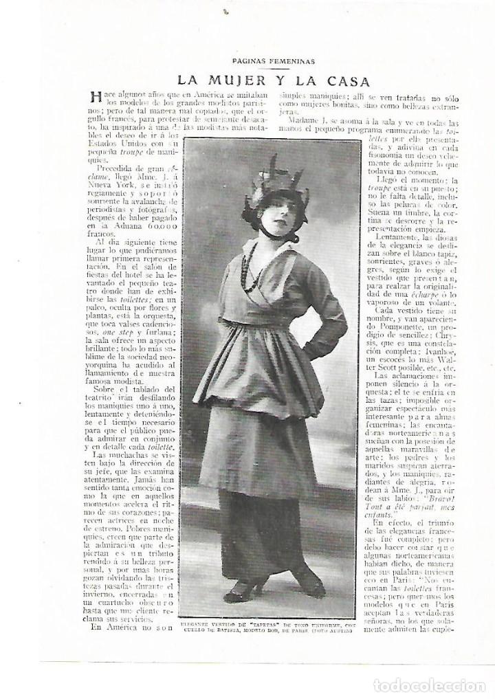 Colecionismo: A&Ntilde;O 1914 RECORTE PRENSA MODA MUJER ELEGANTE VESTIDO DE TAFETAS MODELO BOB DE PARIS