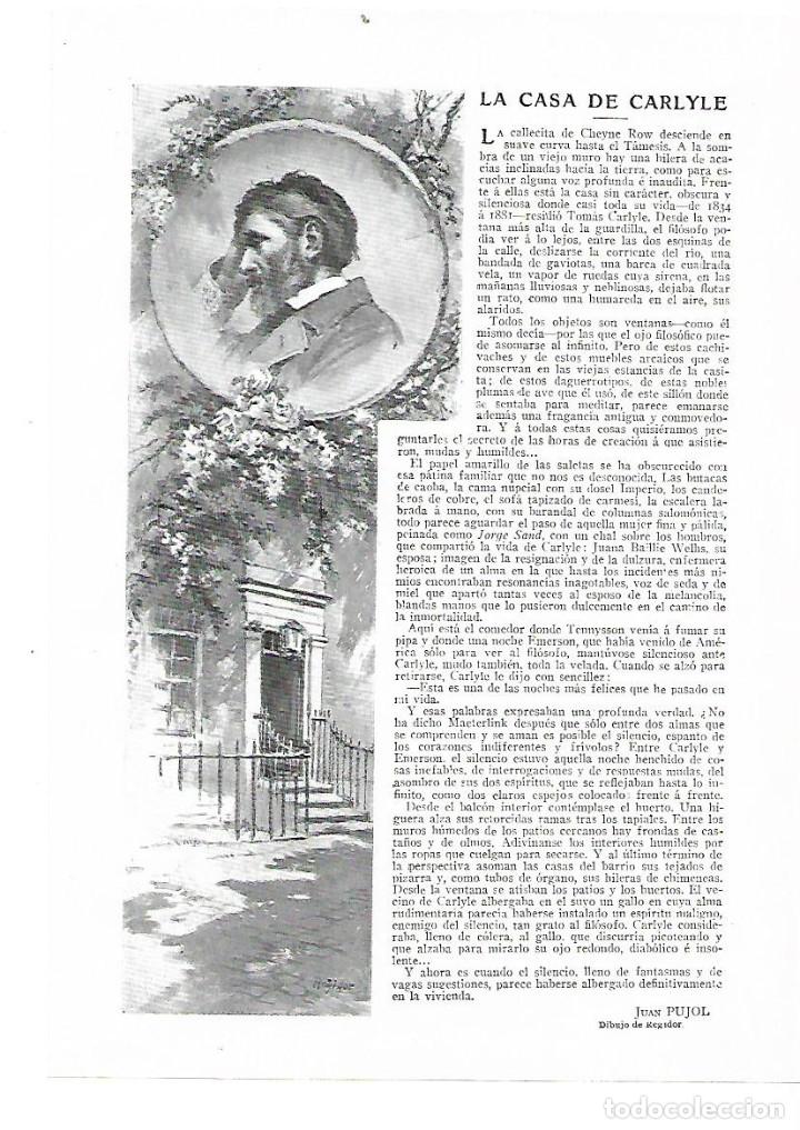 Collezionismo: A&Ntilde;O 1914 RECORTE PRENSA LA CASA DE TOMAS CARLYLE POR JUAN PUJOL DIBUJO REGIDOR