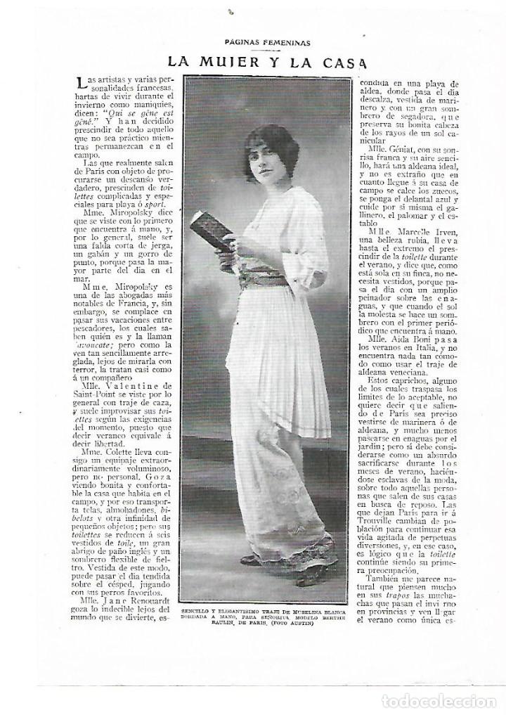 Coleccionismo: A&Ntilde;O 1914 RECORTE PRENSA MODA MUJER VESTIDO TRAJE DE MUSELINA MODELO BERTHE RAULIN PARIS