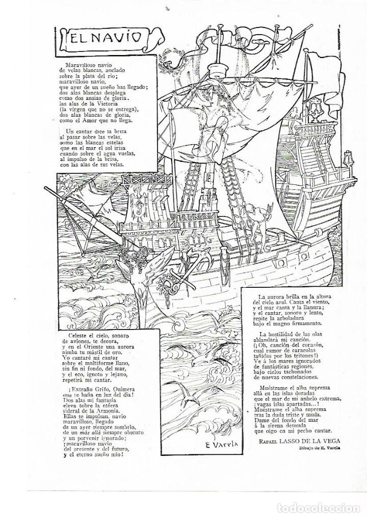 Collezionismo: A&Ntilde;O 1914 RECORTE PRENSA POESIA EL NAVIO RAFAEL LASSO DE LA VEGA DIBUJO DE VARELA