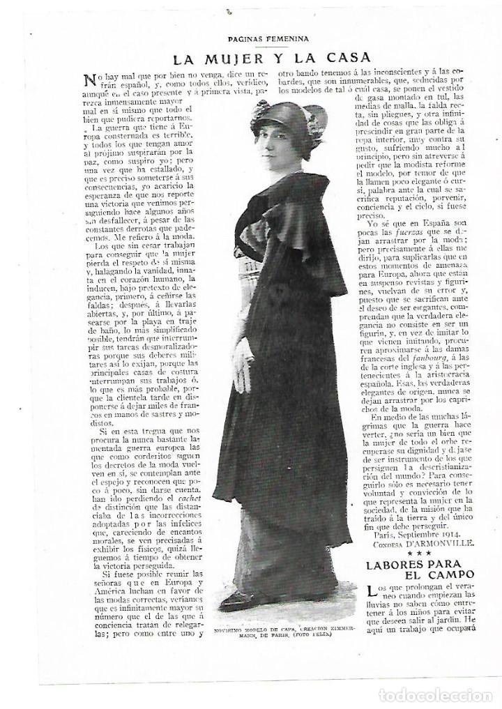 Collezionismo: A&Ntilde;O 1914 RECORTE PRENSA MODA MUJER CAPA CREACION DE ZIMMERMANN DE PARIS