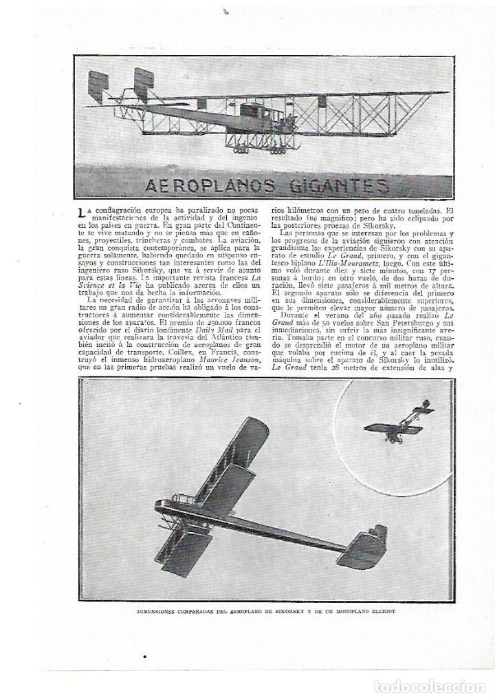 Collecting paper: A&Ntilde;O 1914 RECORTE PRENSA AVIACION AEROPLANOS GIGANTES SIKORSKY LE GRAND