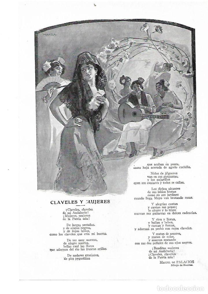 Colecionismo: A&Ntilde;O 1914 RECORTE PRENSA POESIA CLAVELES Y MUJERES POR MIGUEL DE PALACIOS DIBUJO HUERTAS