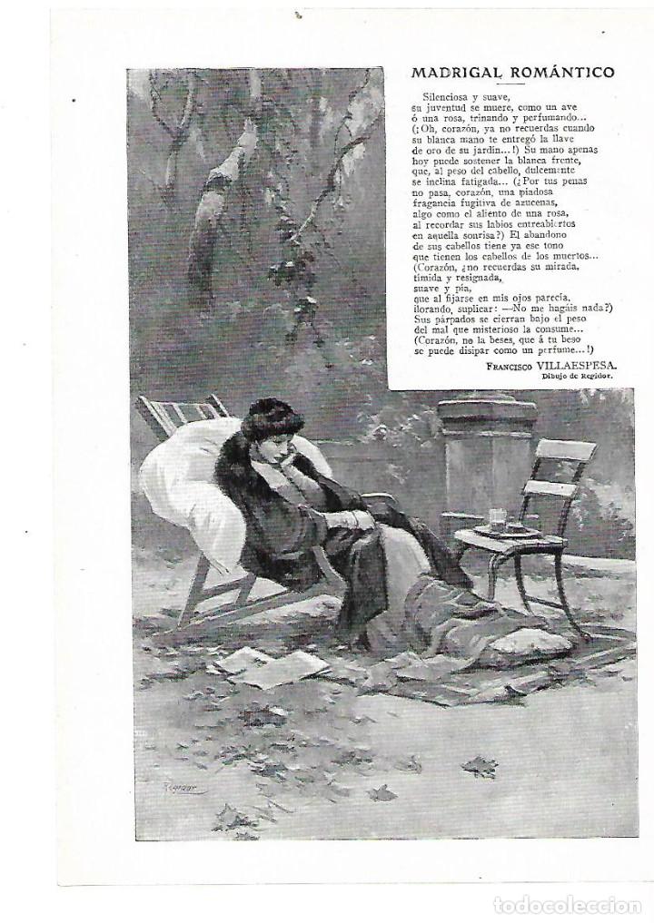 Collectionnisme: A&Ntilde;O 1914 RECORTE PRENSA POESIA MADRIGAL ROMANTICO FRANCISCO VILLAESPESA DIBUJO DE REGIDOR