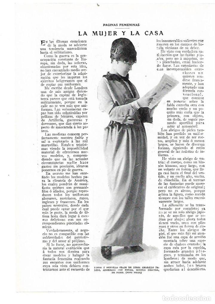 Coleccionismo: A&Ntilde;O 1914 RECORTE PRENSA MODA MUJER VESTIDO TRAJE DE JERGA MODELO DECROLL DE PARIS