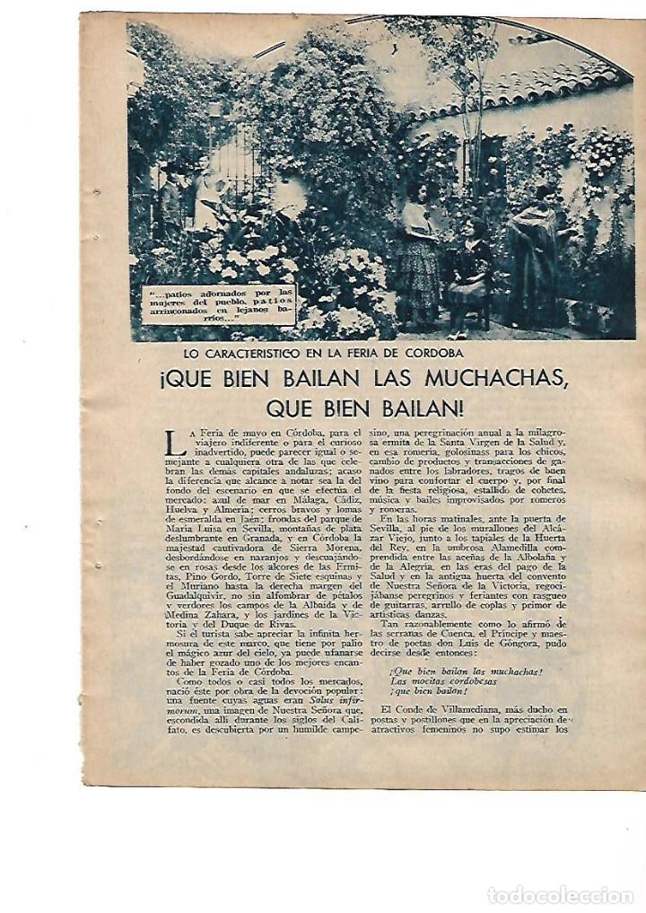 Colecionismo: A&Ntilde;O 1934 RECORTE PRENSA FERIA DE CORDOBA PATIOS ADORNADOS GANADO BAILE TRAJES TIPICOS