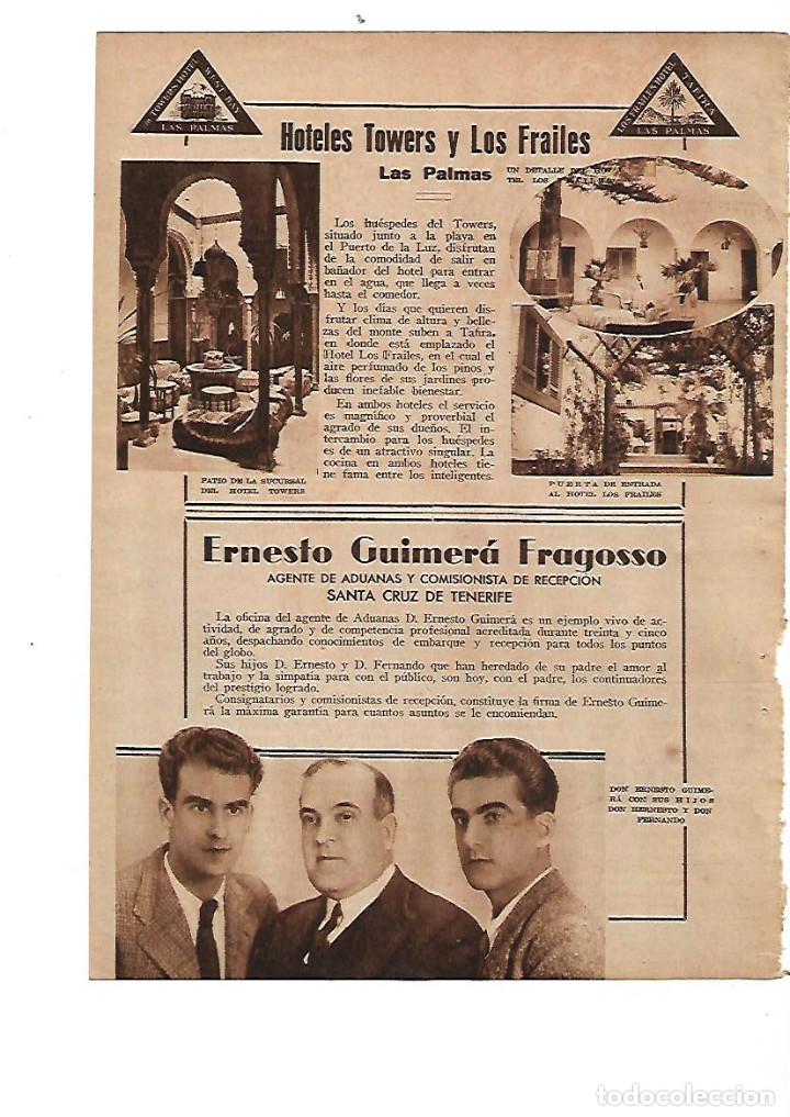 Colecionismo: A&Ntilde;O 1934 RECORTE PRENSA PUBLICIDAD HOTEL TOWERS LOS FRAILES LAS PALMAS CANARIAS