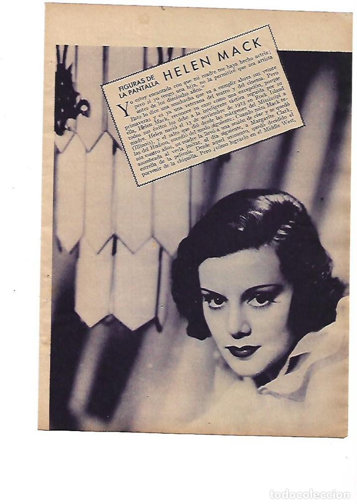 Colecionismo: A&Ntilde;O 1934 RECORTE PRENSA CINE ACTRIZ HELEN MACK