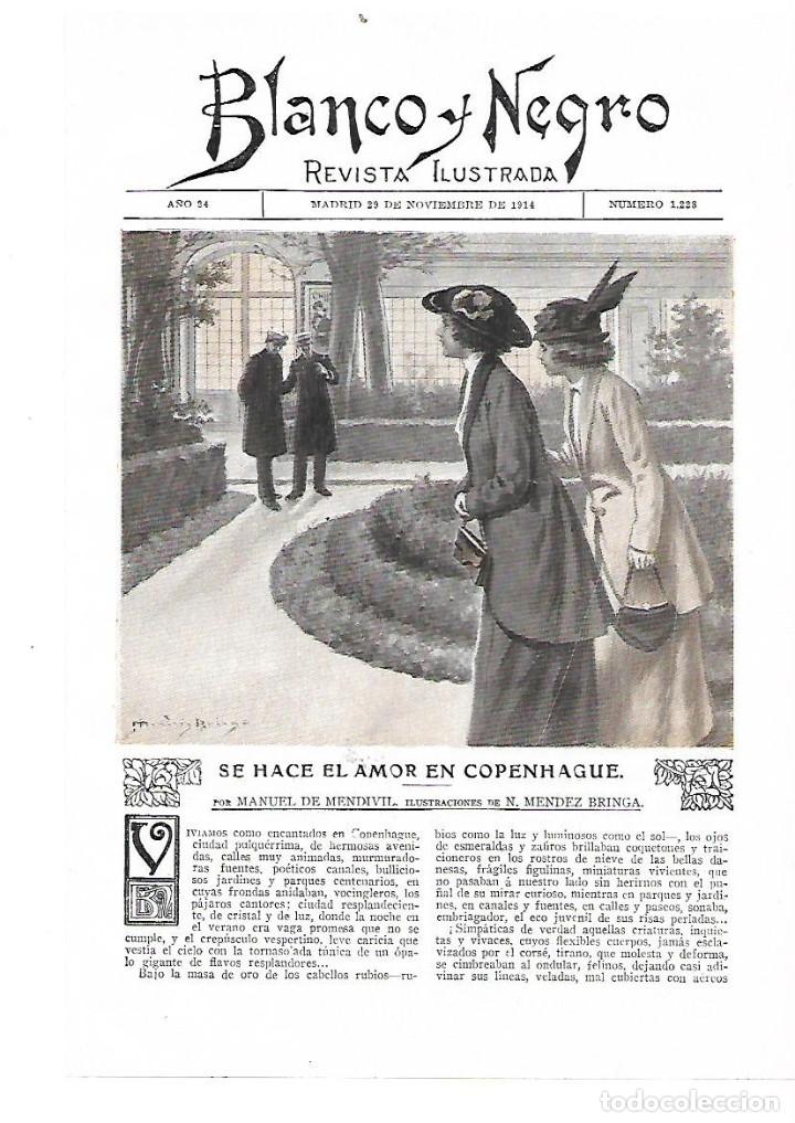 Colecionismo: &Ntilde;O 1914 RECORTE PRENSA RELATO  SE HACE EL AMOR EN COPENHAGUE MANUEL DE MENDIVIL DIBUJO MENDEZ BRINGA