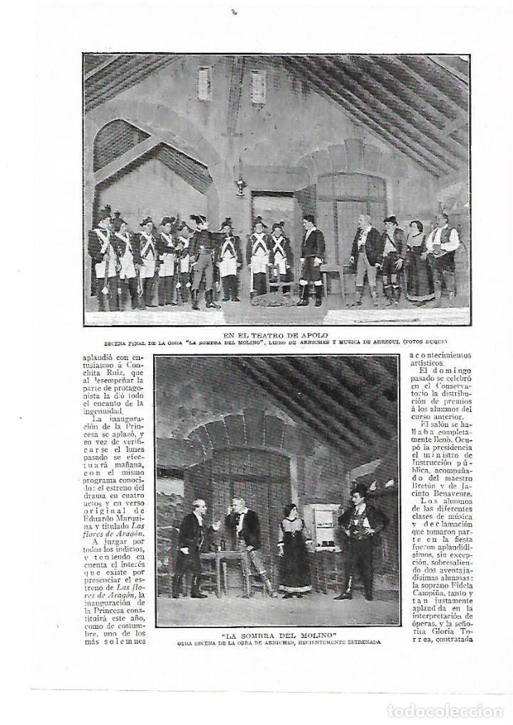 Coleccionismo: A&Ntilde;O 1914 RECORTE PRENSA TEATRO APOLO OBRA DE ARNICHES LA SOMBRA DEL MOLINO