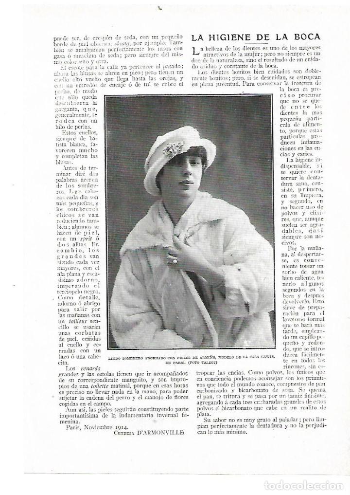 Collectionnisme: A&Ntilde;O 1914 RECORTE PRENSA MODA MUJER SOMBRERO PIEL ARMI&Ntilde;O MODELO CASA LEWIS DE PARIS
