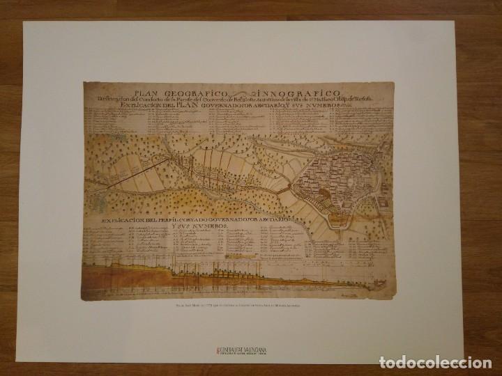 Coleccionismo: Reproducci&oacute;n plano y corte fuente Convento Santa Ana, Agustinas, San Mateo (Castell&oacute;n), 1773
