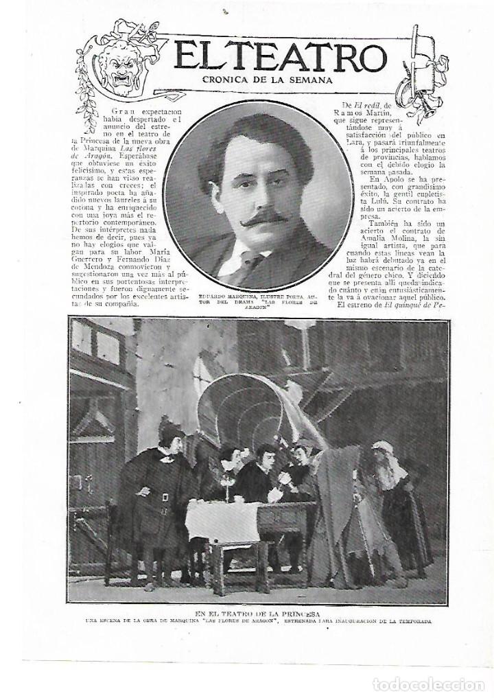 Sammelleidenschaft Papier: A&Ntilde;O 1914 RECORTE PRENSA TEATRO DE LA PRINCESA ESTRENO OBRA LAS FLORES DE ARAGON DE MARQUINA