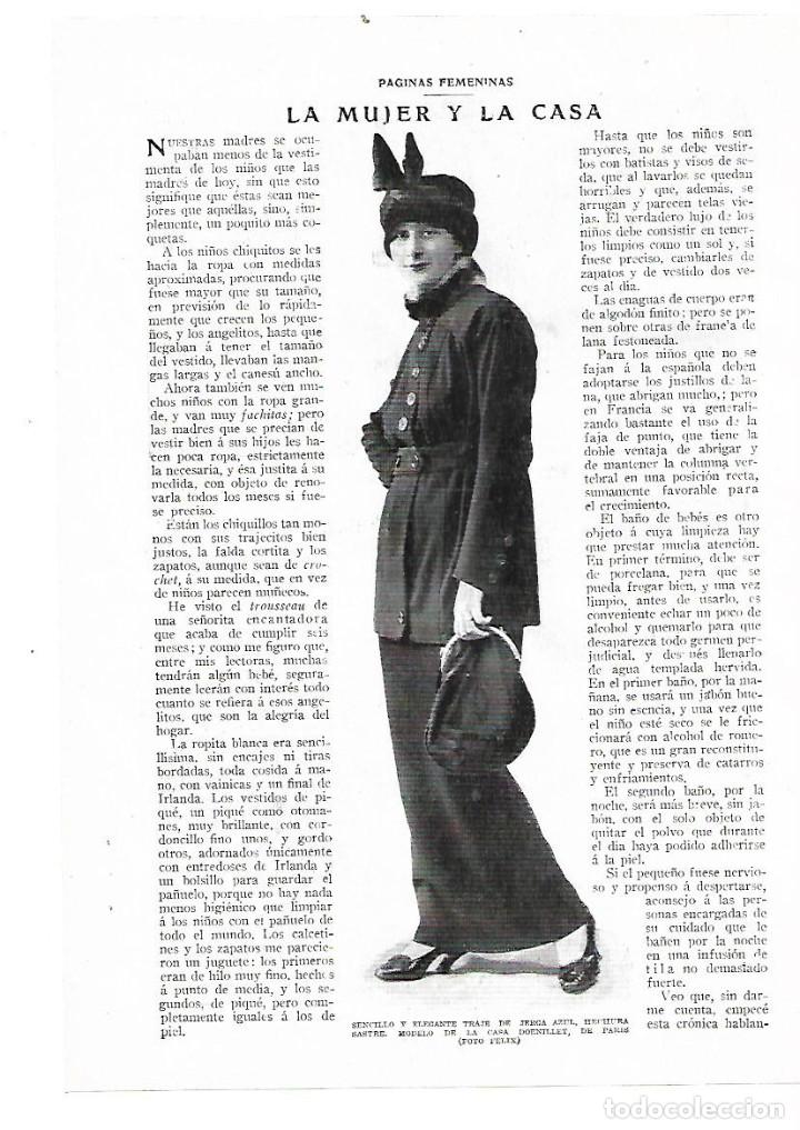Collectionnisme: A&Ntilde;O 1914 RECORTE PRENSA MODA MUJER TRAJE DE JERGA HECHURA SASTRE MODELO CASA DOENILLET PARIS